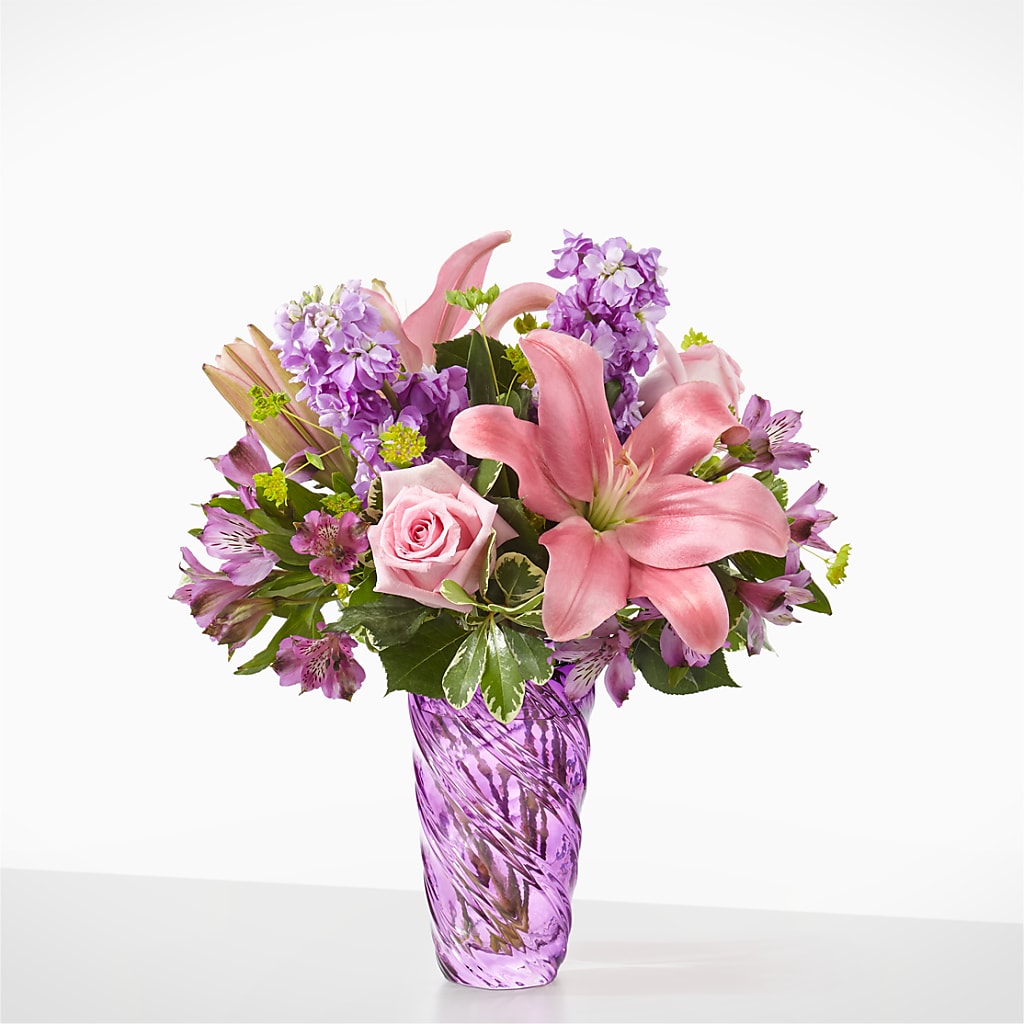 Precious Petals Bouquet with Luxe Swirl Vase – New Rochelle Florist, New Rochelle NY