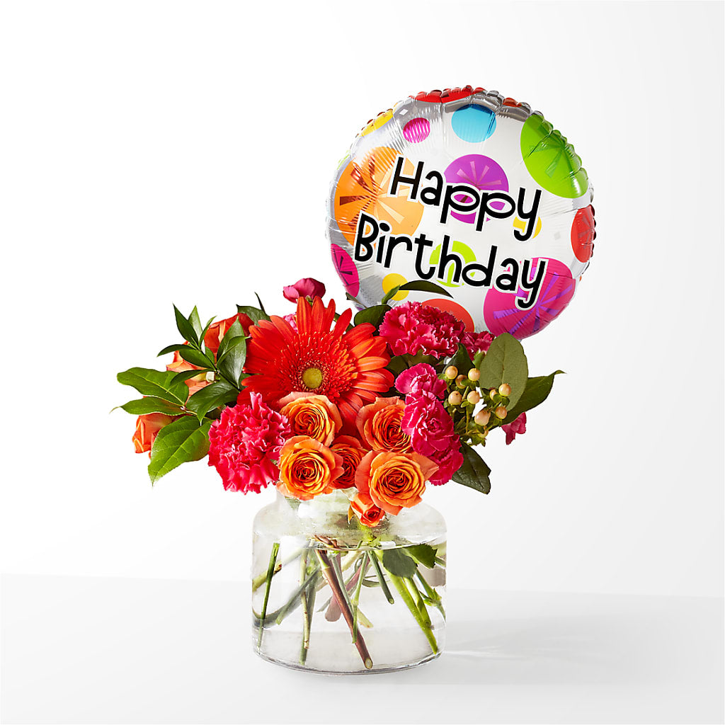 Fiesta Bouquet with Birthday Balloon –  New Rochelle Florist, New Rochelle NY