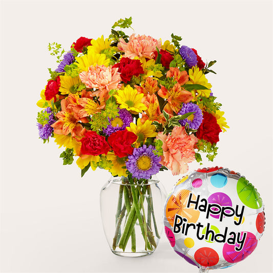 Kaleidoscope Bouquet with Birthday Balloon –  New Rochelle Florist, New Rochelle NY