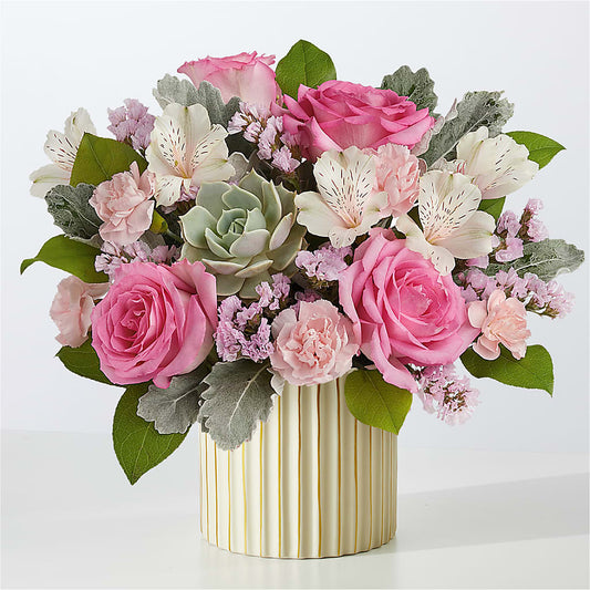 Dusty Rose Bouquet with Ivory Vase –  New Rochelle Florist, New Rochelle NY
