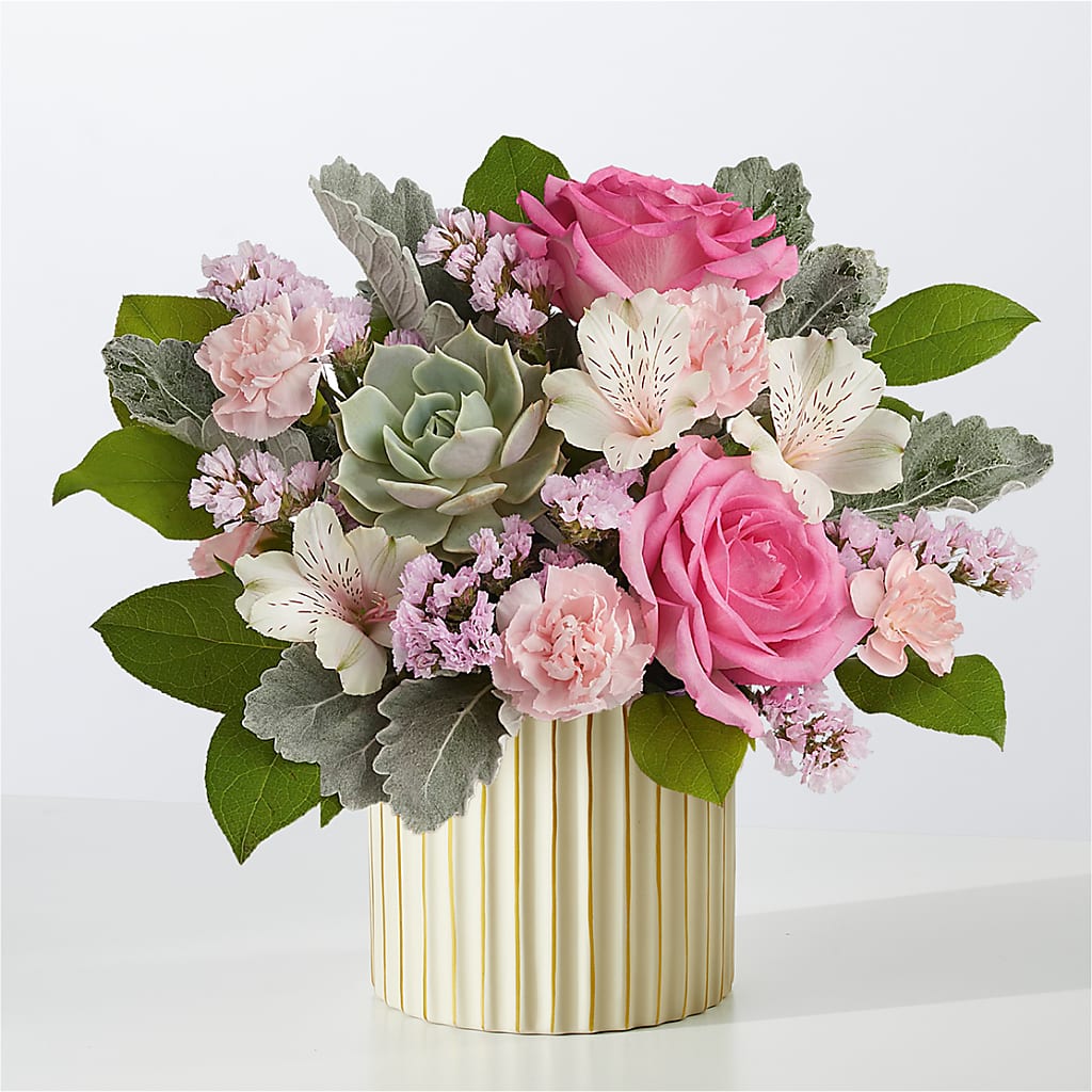 Dusty Rose Bouquet with Ivory Vase –  New Rochelle Florist, New Rochelle NY