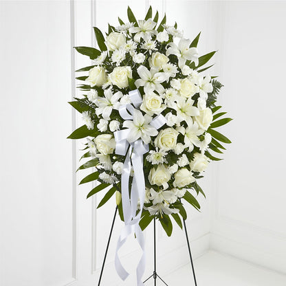 Exquisite Tribute Standing Spray-White Ribbon –  New Rochelle Florist, New Rochelle NY
